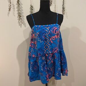 Free People Summer Floral Tank Top – Size XS – Aqua Blue, Pink, Orange, Purple